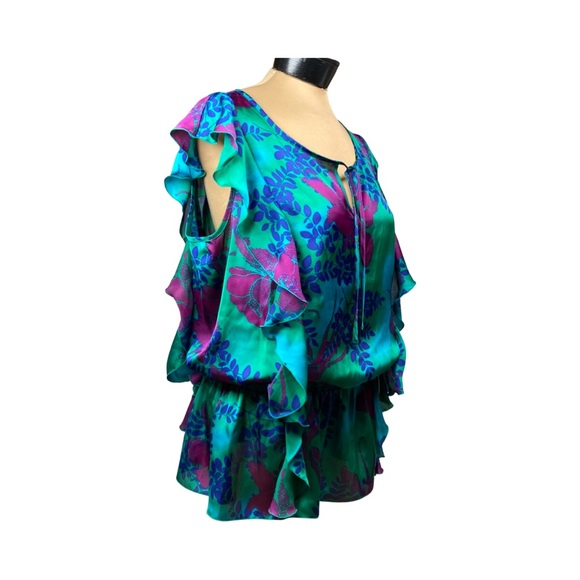 Express Womens Sleeveless Floral Ruffle Front Peplum Blouse With Elastic Waist - Picture 8 of 14